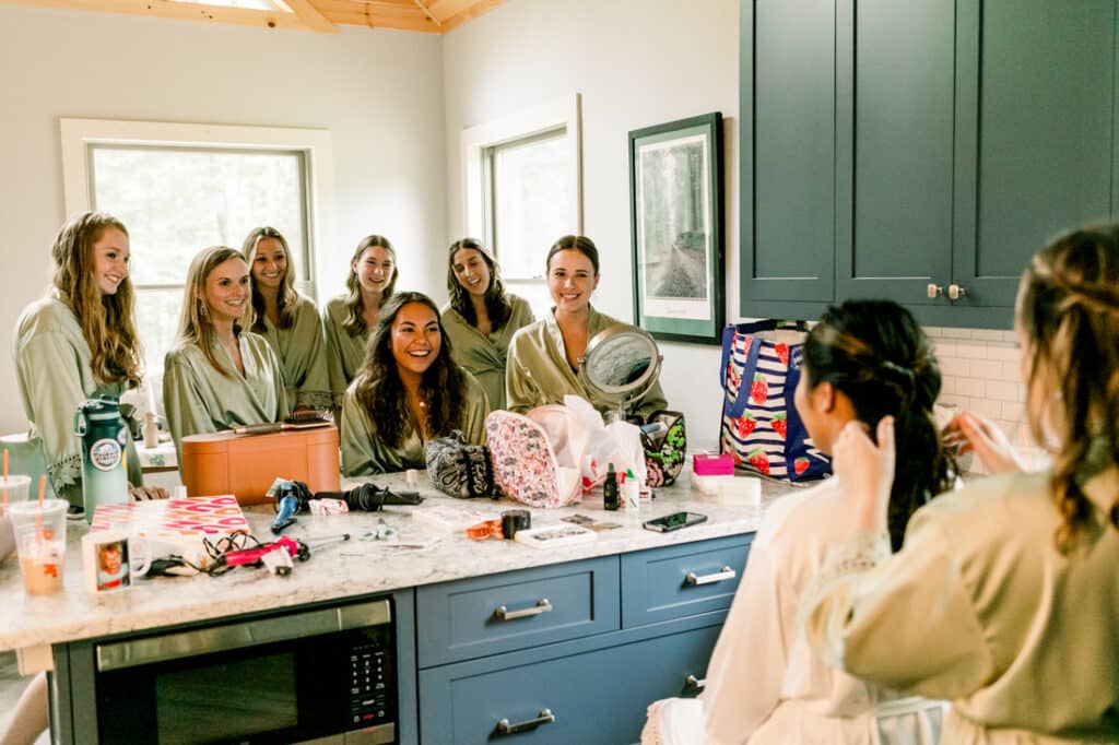 bride getting ready with bridesmaids