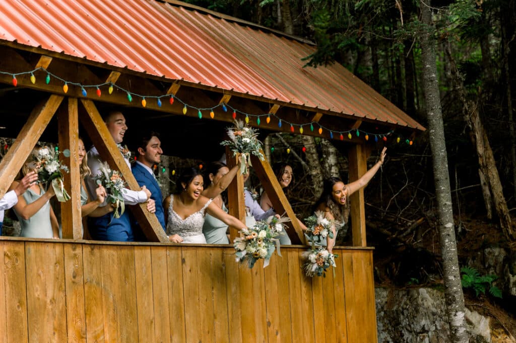 mohawk falls wedding party on covered bridge