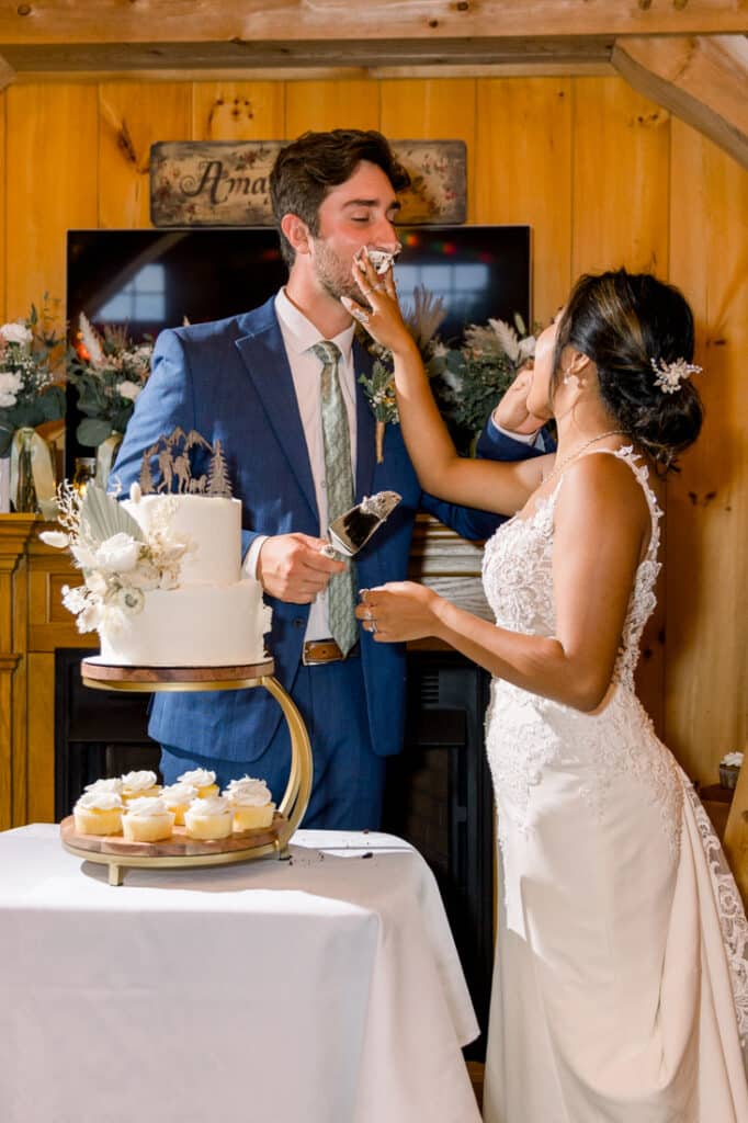 mohawk falls wedding cake smush in face