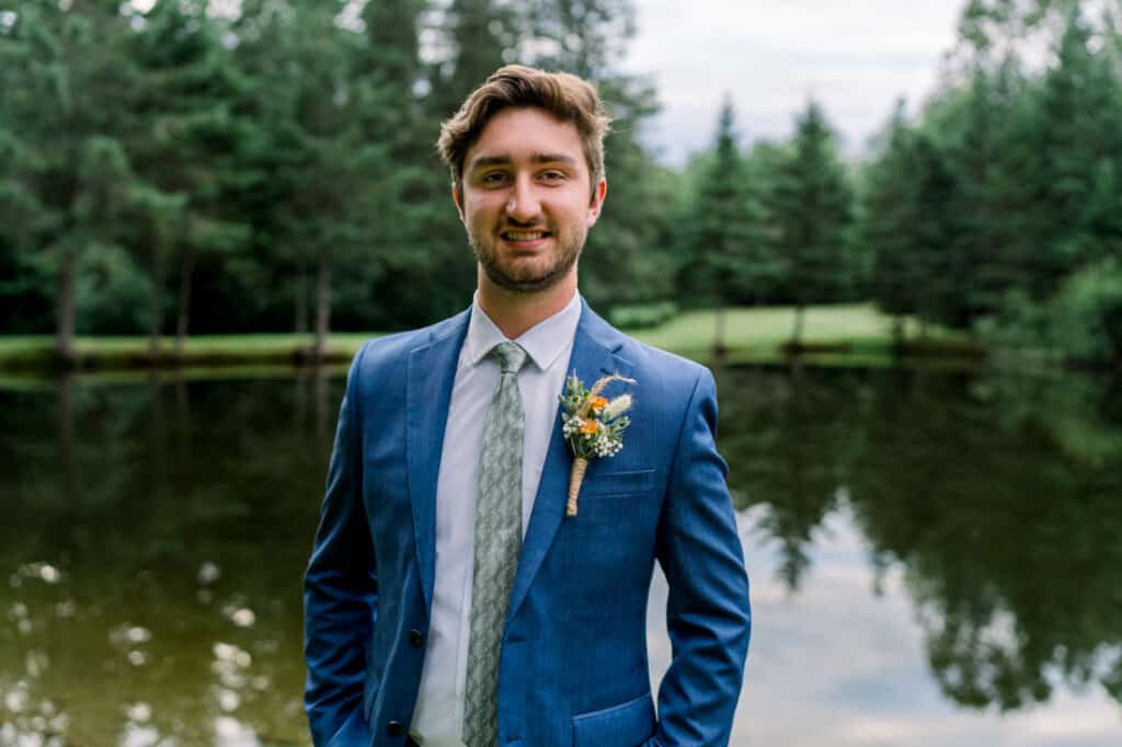 mohawk falls groom portrait by lake
