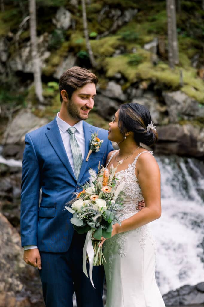 mohawk falls wedding portrait in front of waterfall