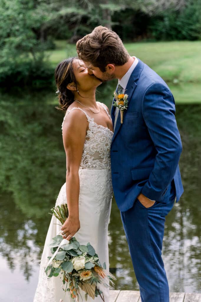 mohawk falls wedding portrait by lake.