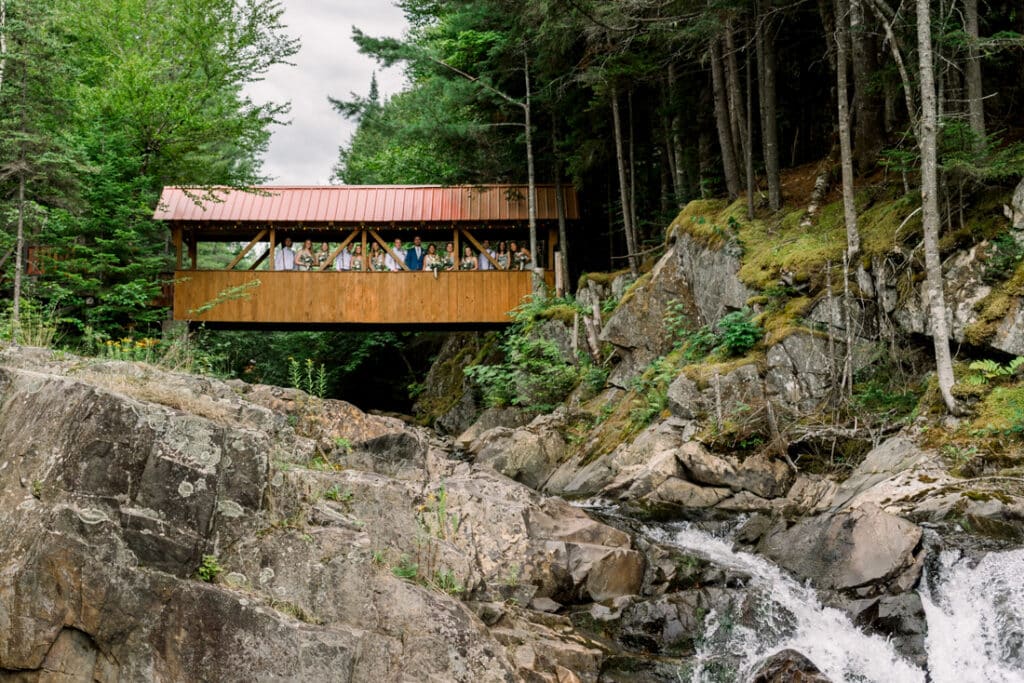 mohawk falls wedding party on covered bridge