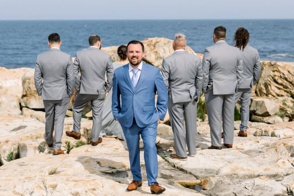 bass rocks groomsmen portrait