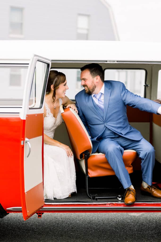 volkswagon bus couple portrait