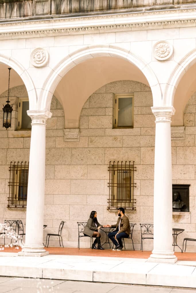 Boston Library Courtyard Engagement Photo