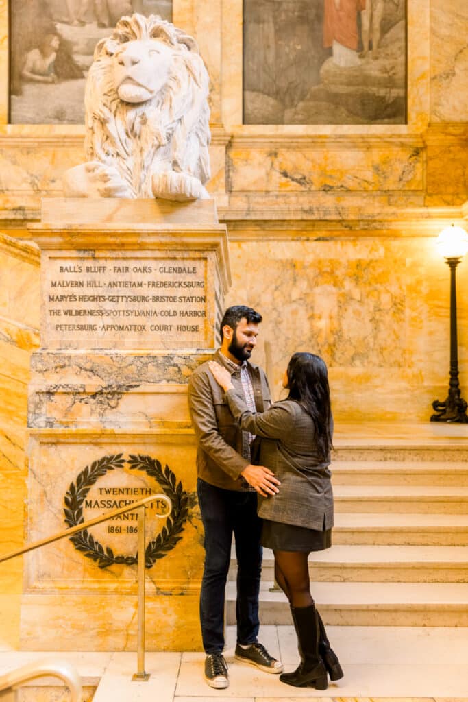 Boston Library Staircase Engagement Photos