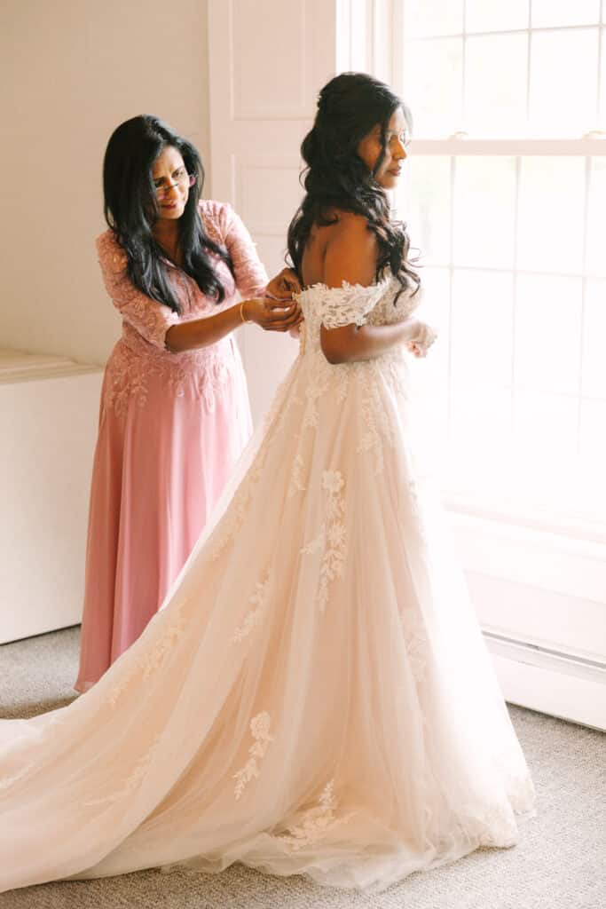 Mother Helping Bride Get Ready